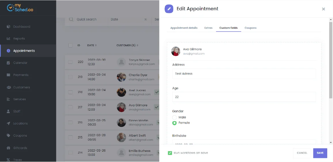 Custom Forms 4 Edit appointment 1