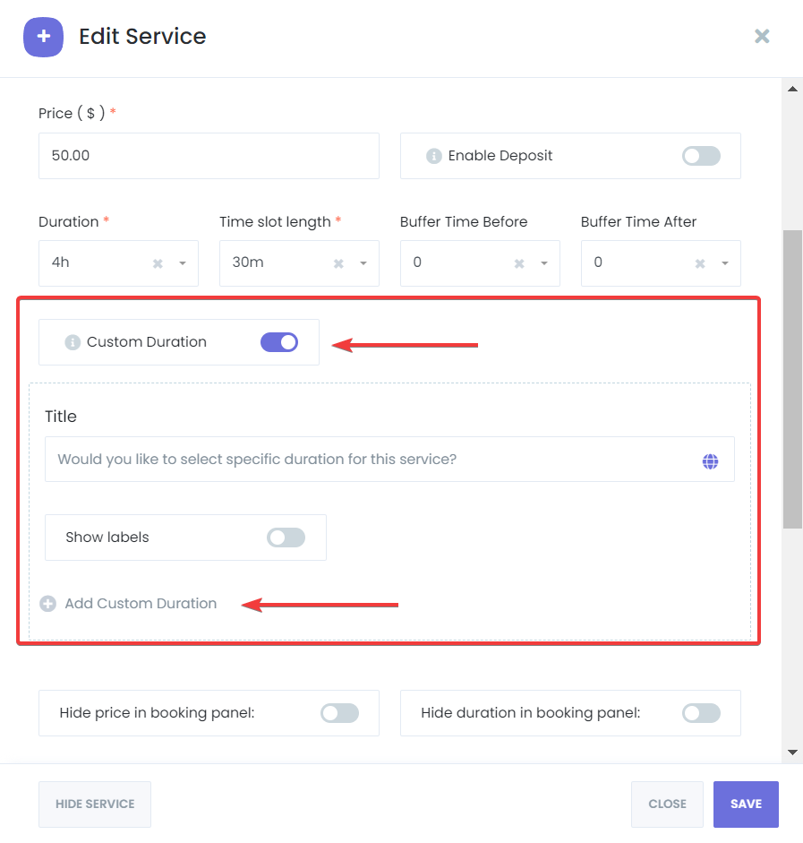 Enable Custom Duration
