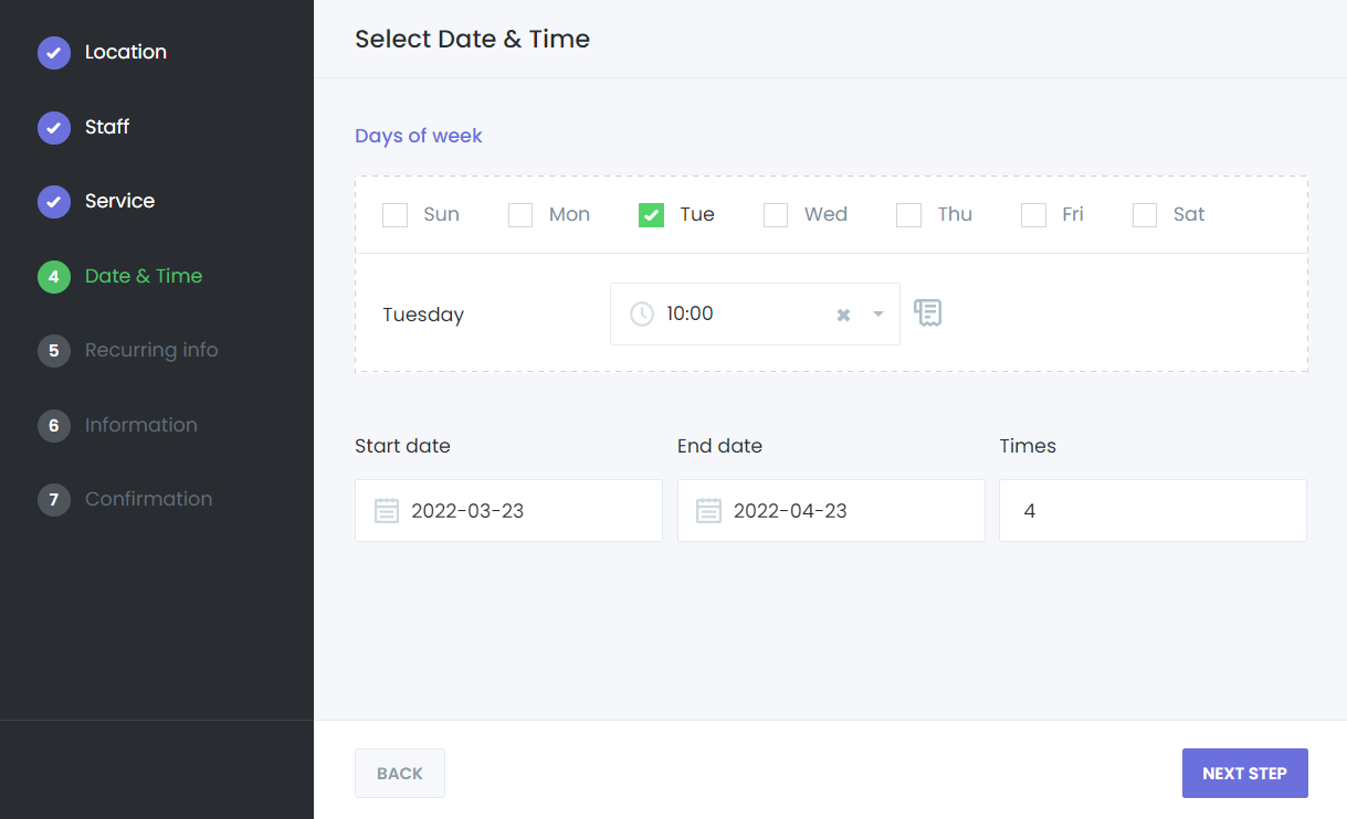 Weekly Recurring Appointments