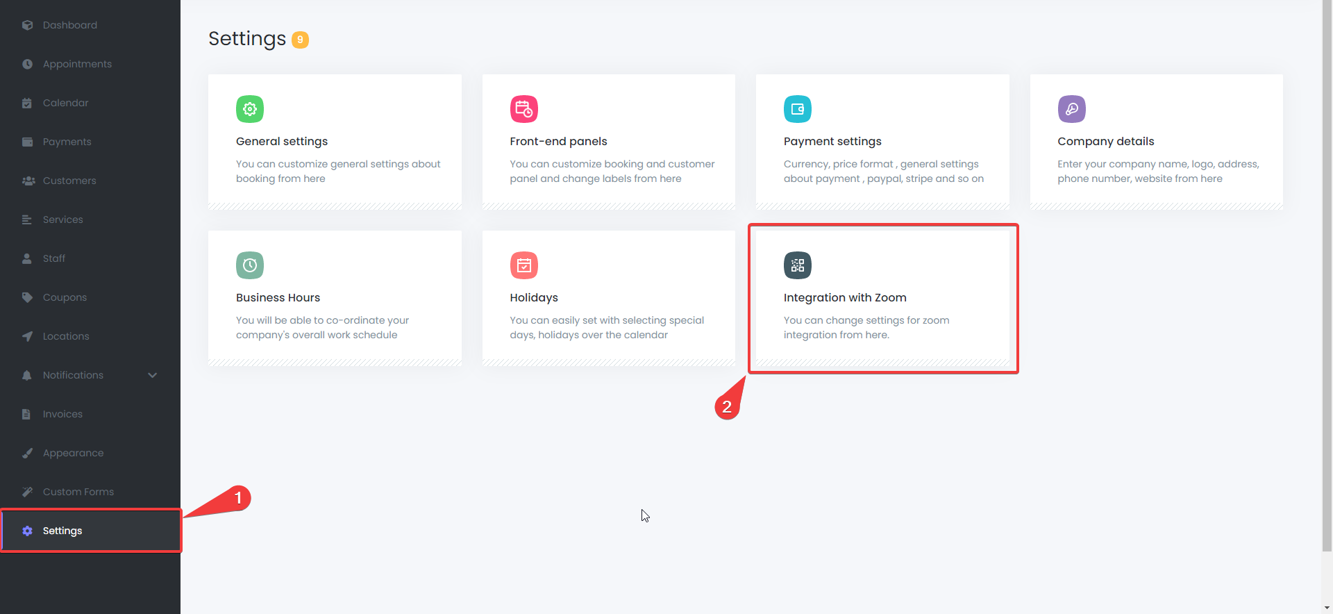 Zoom Integration Settings