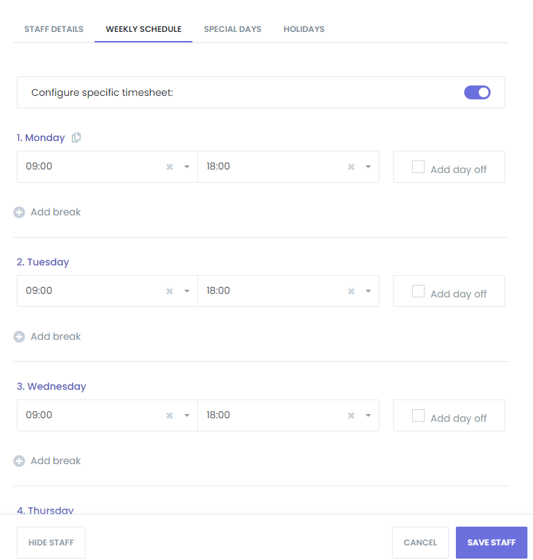 Horario Semanal Seleccionado
