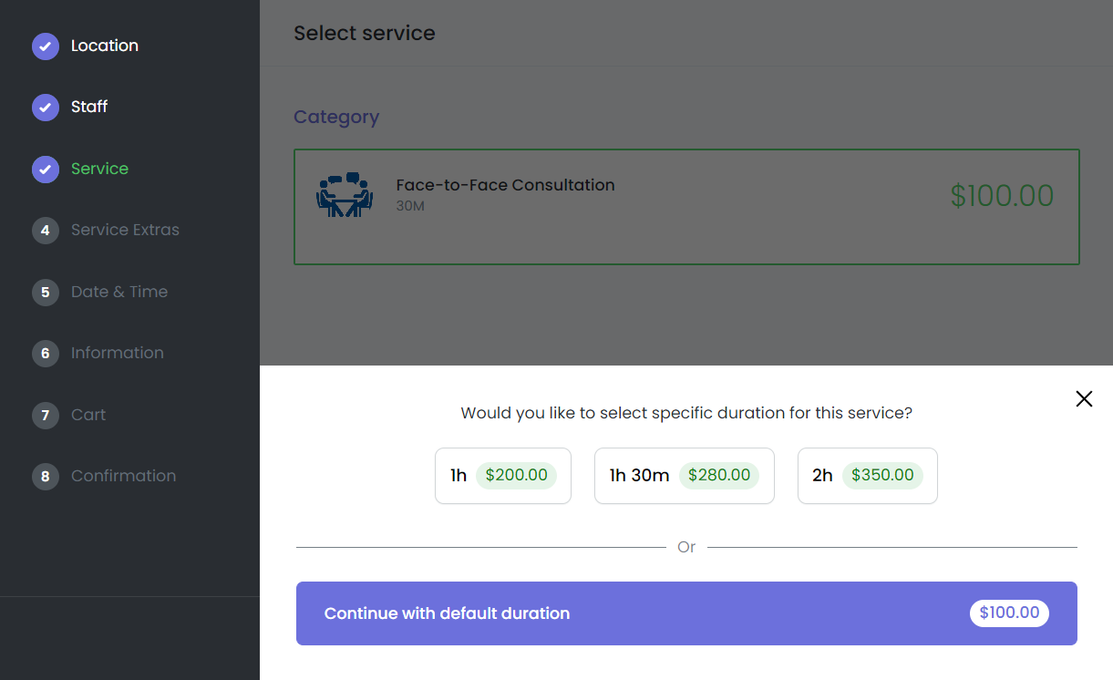 Duración Personalizada en el Panel de Reservas