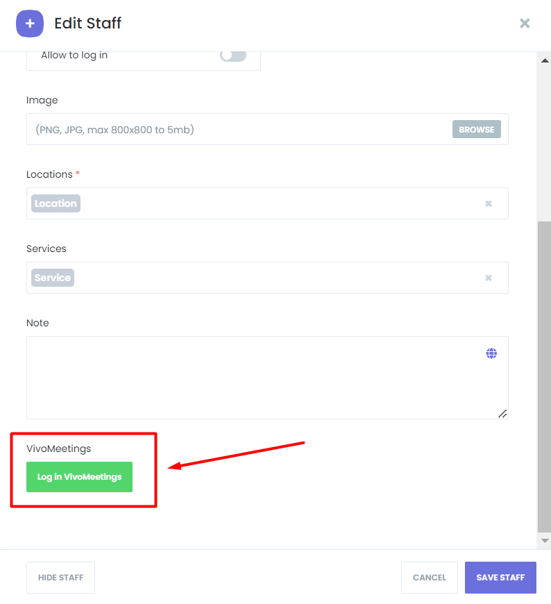 Autoriser VivoMeetings pour le personnel