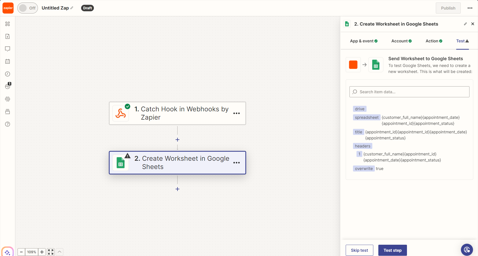 Test dans Google Sheets